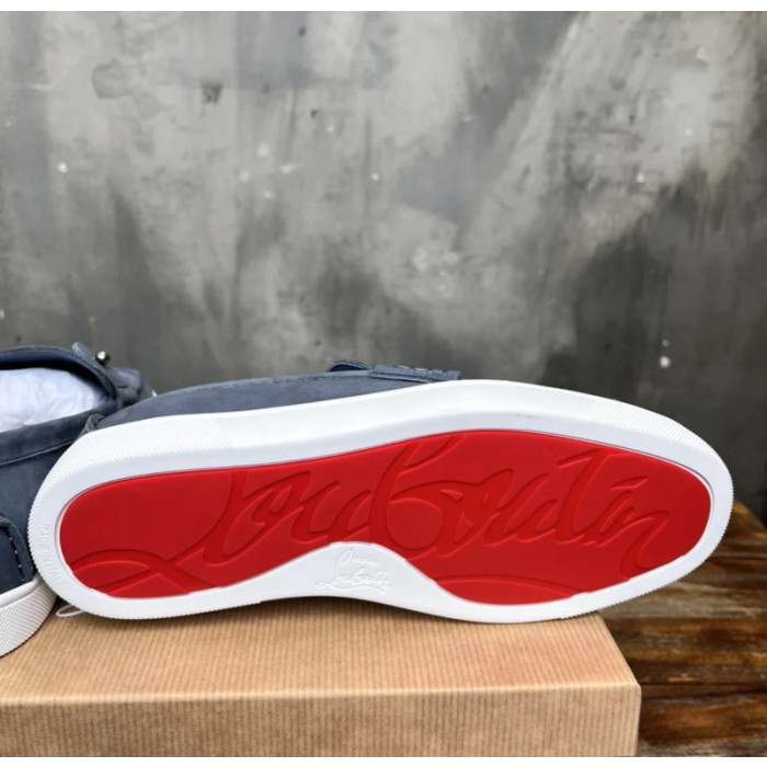 Christian Louboutin Slate Nubuck Leather Slip‑On Loafers
