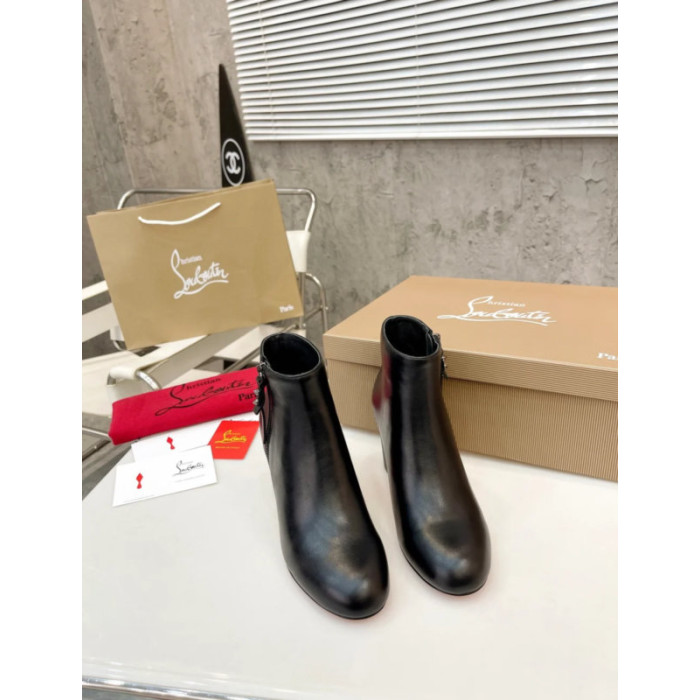 Christian Louboutin Black Leather 85mm Heel Side‑Zip Ankle Boots