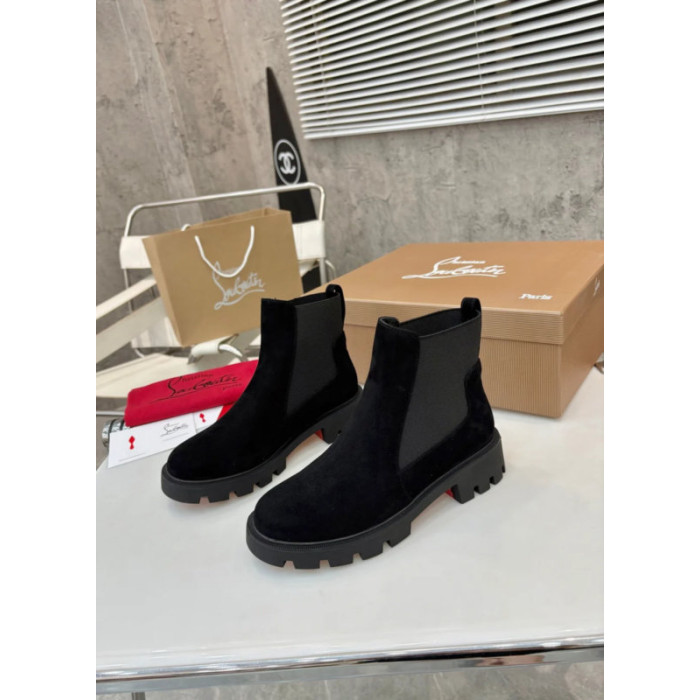 Christian Louboutin Black Suede Lug‑Sole Chelsea Ankle Boots