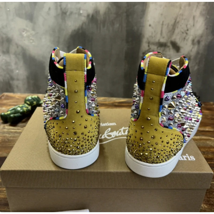 Christian Louboutin Multicolor Crystal Spike‑Decorated Glitter High‑Top Sneakers