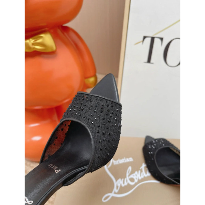 Christian Louboutin Black Mesh Crystal‑Embellished 100mm Stiletto Heel Mules
