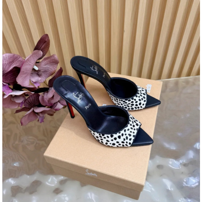 Christian Louboutin Dalmatian Print Pony Hair 100mm Stiletto Heel Mules
