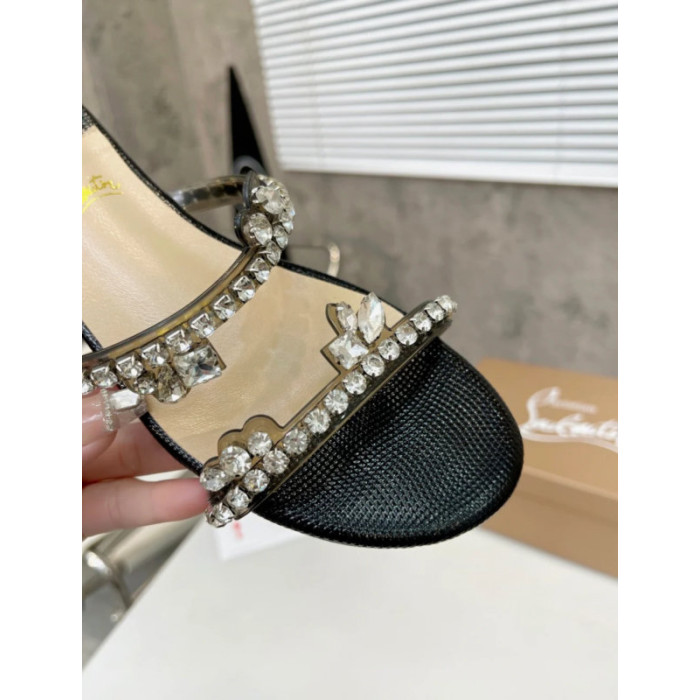 Christian Louboutin Black Crystal Embellished Flat Slide Sandal
