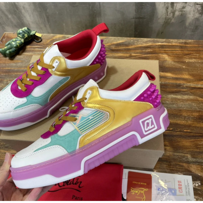 Christian Louboutin Multicolor Patchwork Spiked Low‑Top Sneakers