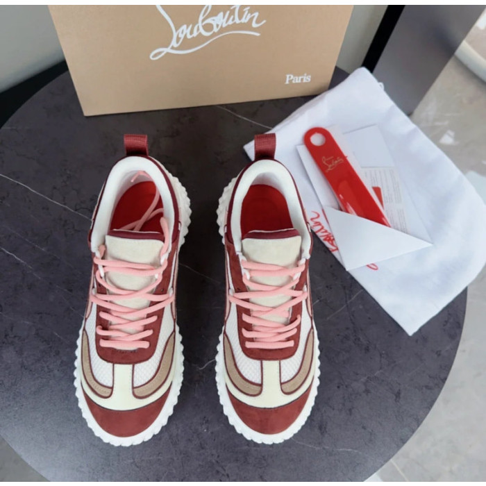 Christian Louboutin Pink‑Burgundy Chunky Bubble‑Sole Lace‑Up Sneakers