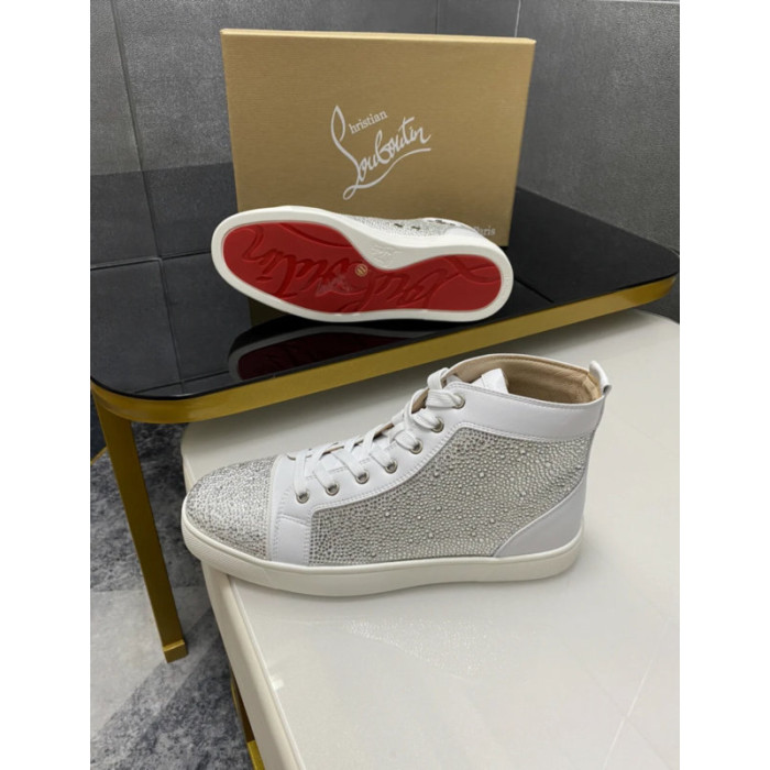 Christian Louboutin White Crystal‑Embellished 20mm Men’s High‑Top Sneakers