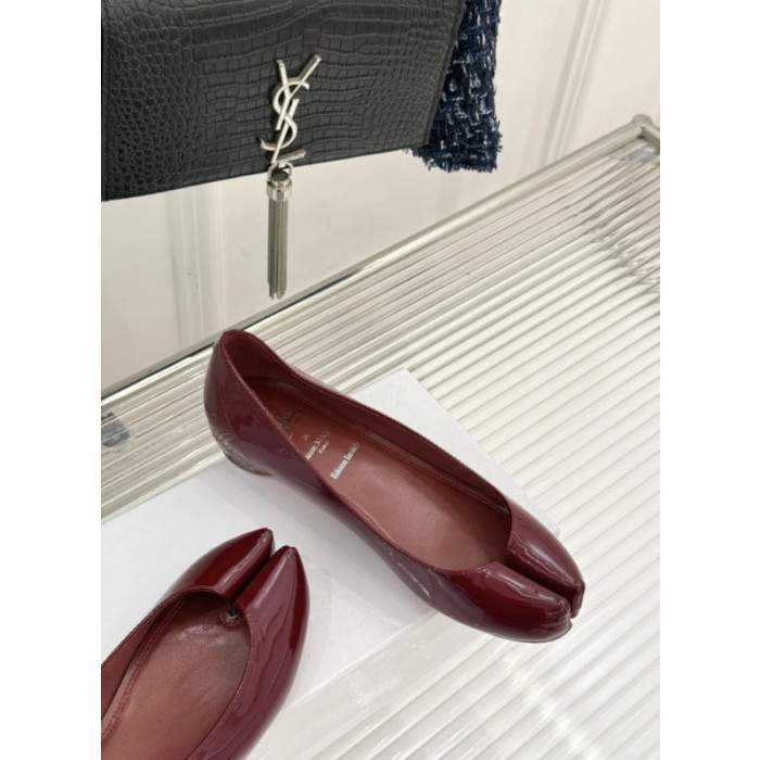 Christian Louboutin × Maison Margiela Burgundy Patent Tabi Split‑Toe Flat Shoes