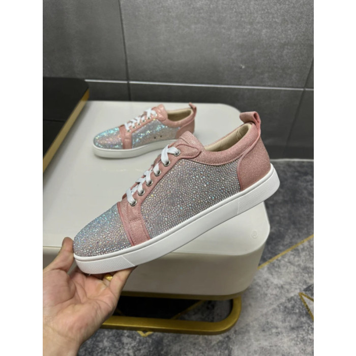 Christian Louboutin Dusty Pink Glitter Rhinestone‑Covered Low‑Top Sneakers