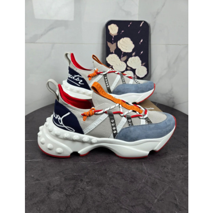 Christian Louboutin Multicolor Bubble‑Sole Chunky Lace‑Up Sneakers Red Lining