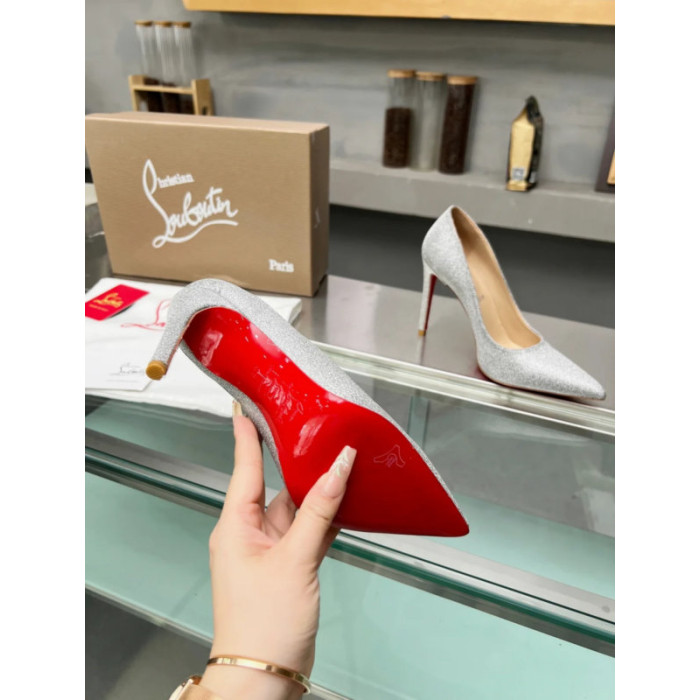 Christian Louboutin Silver Glitter Pointed‑Toe 120mm High Heel Pumps