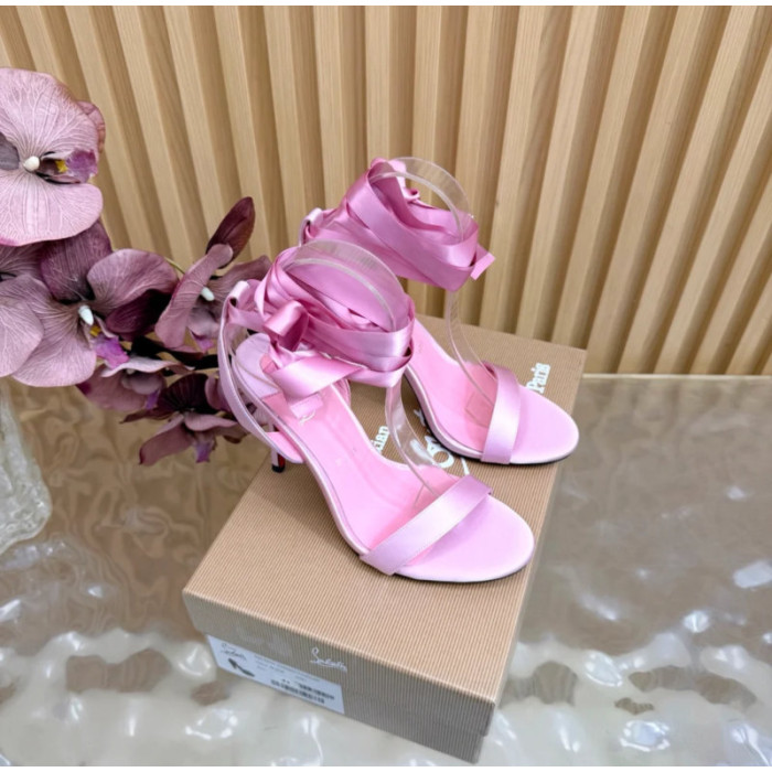 Christian Louboutin Pink Satin 100mm Ankle‑Wrap Tie Stiletto Sandals