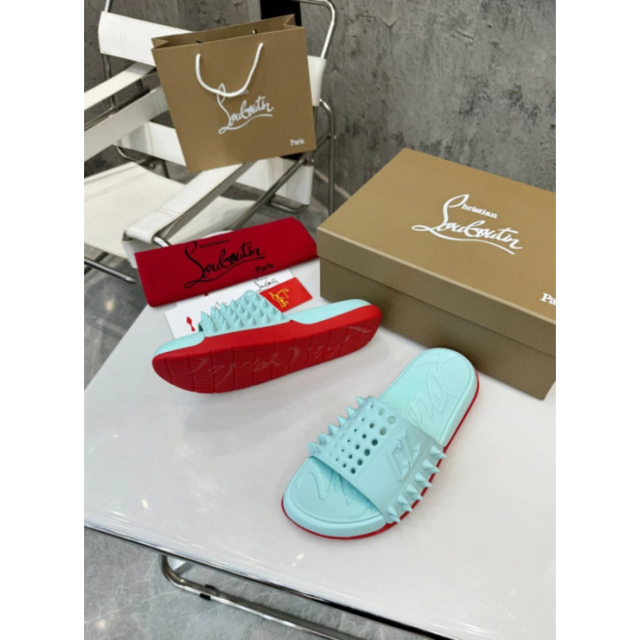 Christian Louboutin Mint Green Rubber Spiked Slide Sandal
