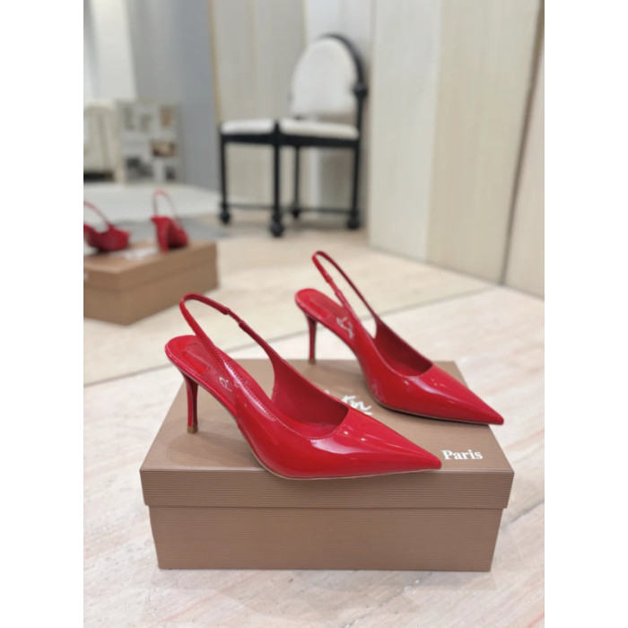 Christian Louboutin Red Patent Leather 85mm Pointed‑Toe Slingback Stiletto Heel Pumps