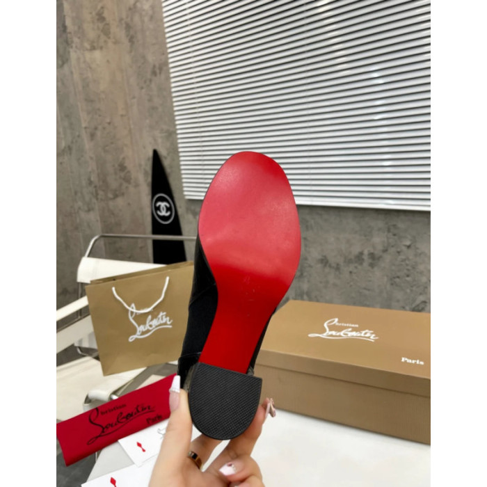 Christian Louboutin Black Croc‑Effect Leather 85mm Block‑Heel Chelsea Ankle Boots with CL Buckle