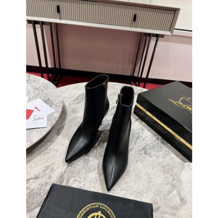 Christian Louboutin Black Leather 85mm Stiletto Heel Pointed Toe Ankle Boots