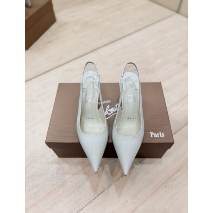 Christian Louboutin White Patent Leather 100mm Stiletto Heel Slingback Pumps