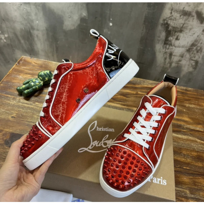 Christian Louboutin Red Patent Spiked Low‑Top Sneakers