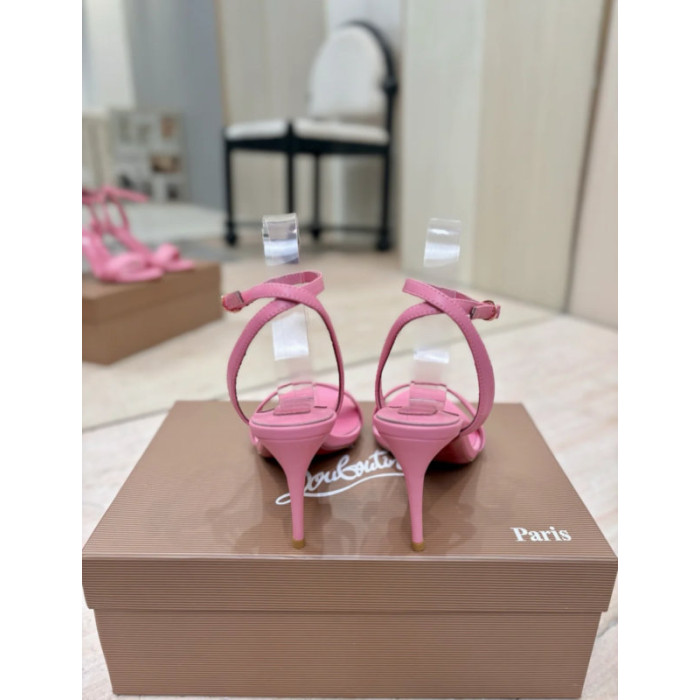 Christian Louboutin Pink Nappa Leather 85mm Stiletto Heel Ankle‑Strap Sandals