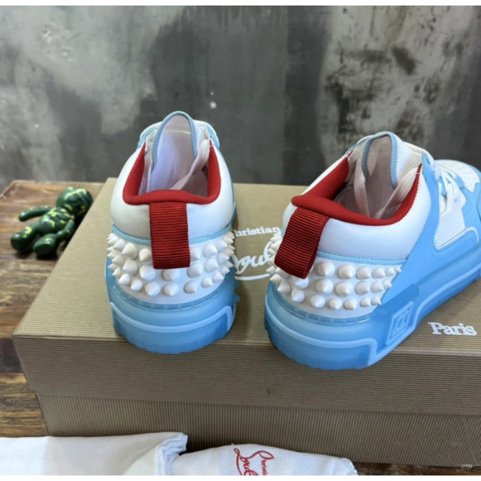 Christian Louboutin Light‑Blue‑White Spiked Platform Low‑Top Sneakers