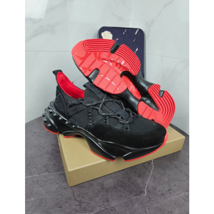Christian Louboutin Black Spiked‑Sole Chunky Lace‑Up Sneakers With Red Lining