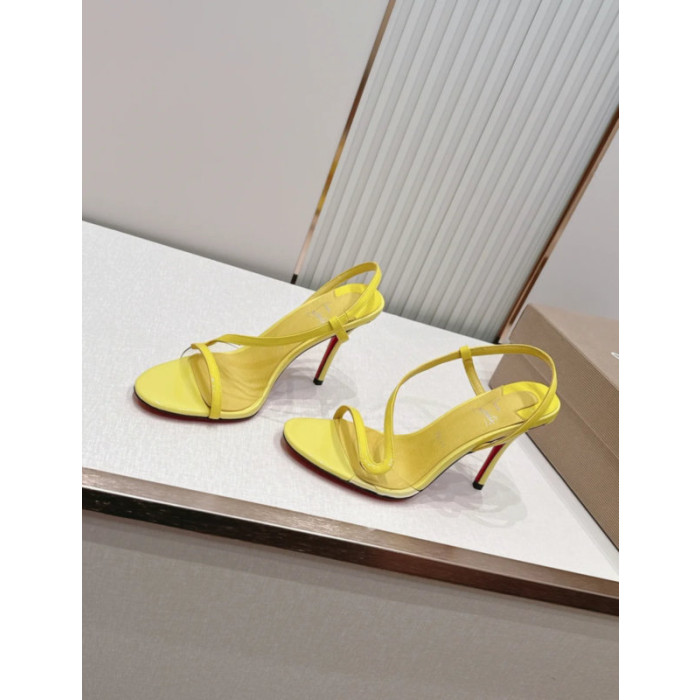 Christian Louboutin Yellow Patent Leather 100mm Stiletto Heel Slingback Sandals