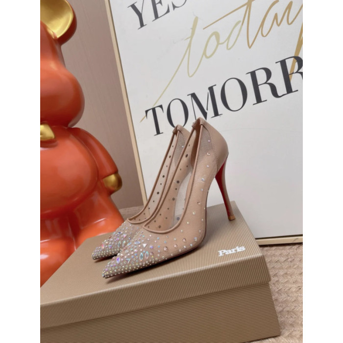 Christian Louboutin Nude Mesh Crystal‑Embellished 100mm Pointed‑Toe Stiletto Heel Pumps