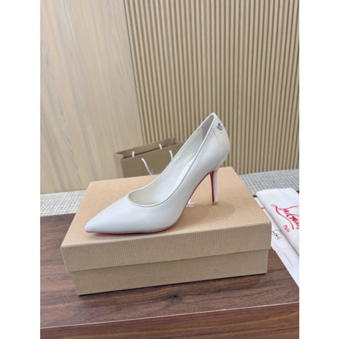 Christian Louboutin White Leather 85mm Sporty Kate Pointed Toe Stiletto Heel Pumps