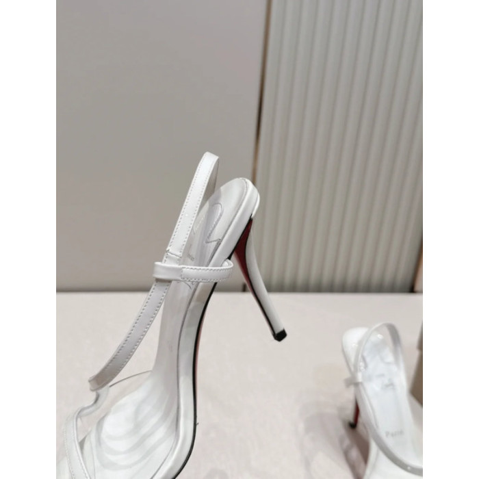 Christian Louboutin White Patent Leather 100mm Stiletto Heel Slingback Sandals