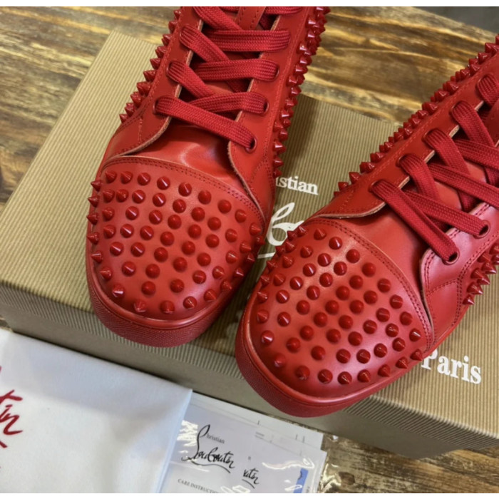 Christian Louboutin Red Full‑Spike Leather High‑Top Sneakers