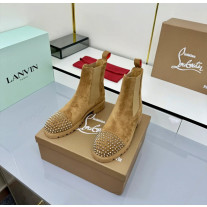 Christian Louboutin Tan Suede Stud‑Cap Chelsea Ankle Boots
