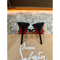Christian Louboutin Brown‑White Spotted Calf Hair Backless Mule High Heel Sandals