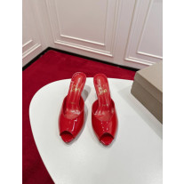 Christian Louboutin Red Patent Peep‑Toe Kitten Heel Mules