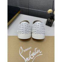 Christian Louboutin White Suede All‑Over Spiked Slip‑On Loafers