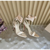 Christian Louboutin Champagne Satin 100mm Ankle‑Wrap Tie Stiletto Sandals