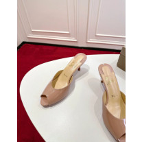 Christian Louboutin Nude Patent Peep‑Toe Kitten Heel Mules