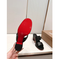Christian Louboutin Black Leather Block‑Heel Buckle Mule Sandals