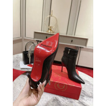 Christian Louboutin Black Leather Metal‑Buckle 100mm Pointed Toe Ankle Boots