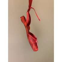 Christian Louboutin Red Satin Crystal Tie‑Ankle Ballet Flats