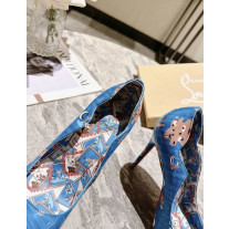 Christian Louboutin Blue Cartoon Print Scalloped 100mm heel Pump