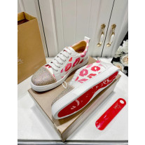 Christian Louboutin Lips‑Print Crystal‑Toe Low‑Top Lace‑Up Sneakers