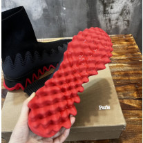 Christian Louboutin Black Knit Sock‑Style Shark‑Tooth Sole High‑Top Sneaker Boots