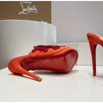 Christian Louboutin Orange Suede Sequin‑Flower 120mm Heel Platform Mule Sandals