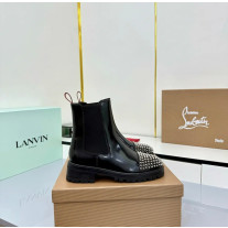 Christian Louboutin Black Patent Stud‑Cap Chelsea Ankle Boots