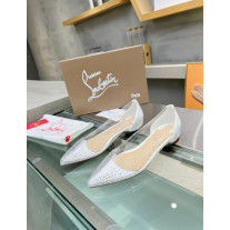 Christian Louboutin Clear PVC White Crystal Pointed‑Toe Flat Pumps