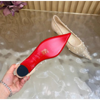 Christian Louboutin Beige Mesh Pearl Crystal‑Embellished Pointed‑Toe Flat Pumps