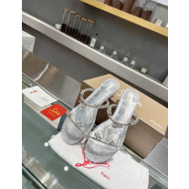 Christian Louboutin Silver Crystal Flower Flat Mule Sandal