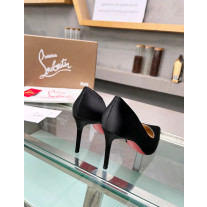 Christian Louboutin Black Satin Half‑d'Orsay Pointed‑Toe 100mm heel Pumps