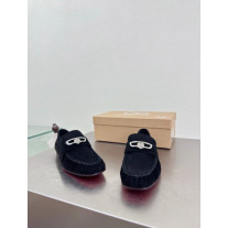 Christian Louboutin Black Suede Metal Ornament Slip‑On Loafers
