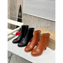 Christian Louboutin Cognac Brown Smooth Leather Side‑Zip Block Heel Ankle Boots 70mm heel