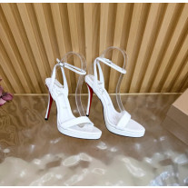 Christian Louboutin White Patent Leather Ankle‑Strap Platform High‑Heel Sandals 120mm heel